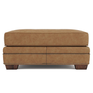 Bernhardt Bernhardt Grandview Top-Grain Leather Ottoman With Nailhead Trim & Tapered Wood Feet, 39" Square 7200LMO