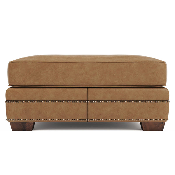 Bernhardt Bernhardt Grandview Top-Grain Leather Ottoman With Nailhead Trim & Tapered Wood Feet, 39" Square 7200LMO