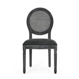 Christopher Knight Home® - Noble House - Aquilla French Country Wood and Cane Upholstered Dining Chair, Gray - Set of 2