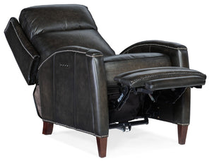 Hooker Furniture Declan Leather Power Recliner With Headrest, Antique Gold Nailhead Trim, Usb Port, Dark Wood Legs Brown RC251-PH-089