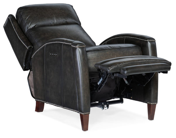 Hooker Furniture Declan Leather Power Recliner With Headrest, Antique Gold Nailhead Trim, Usb Port, Dark Wood Legs Brown RC251-PH-089