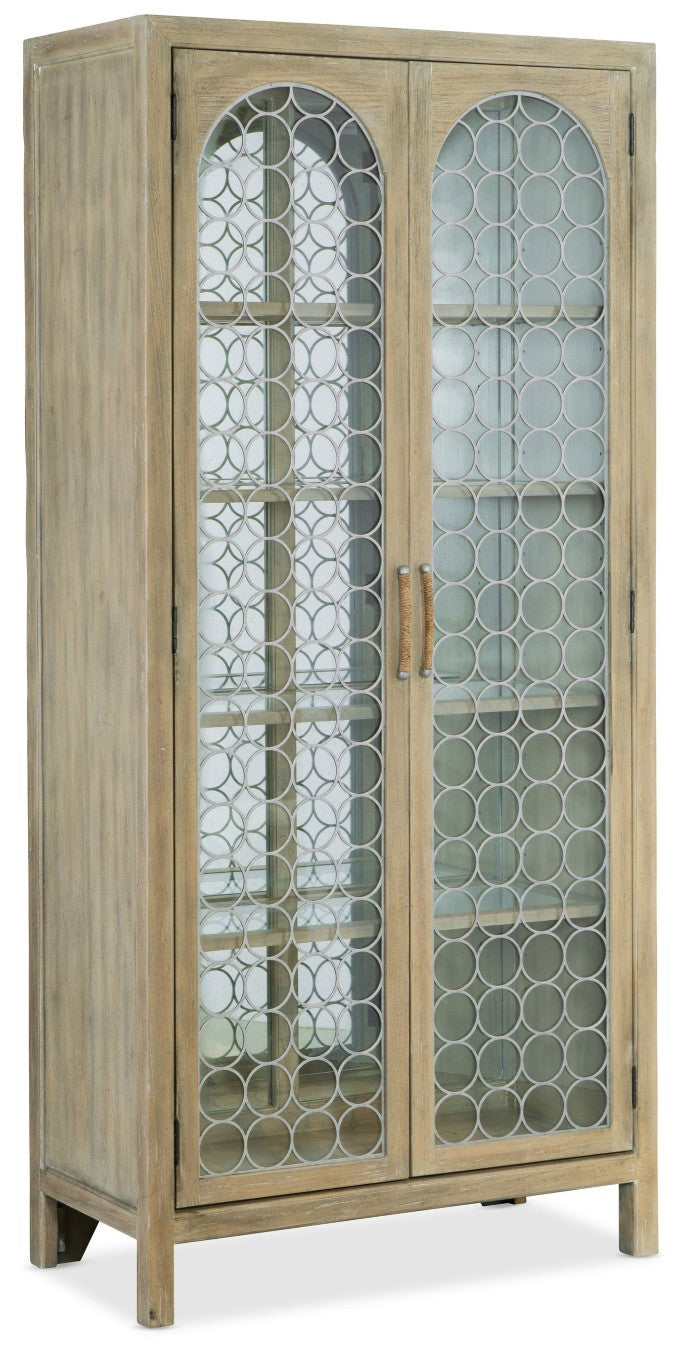 Hooker Furniture Surfrider Coastal Display Cabinet With Driftwood Pecan Veneer, Antique Mirror Back & Led Lighting 6015-75906-80