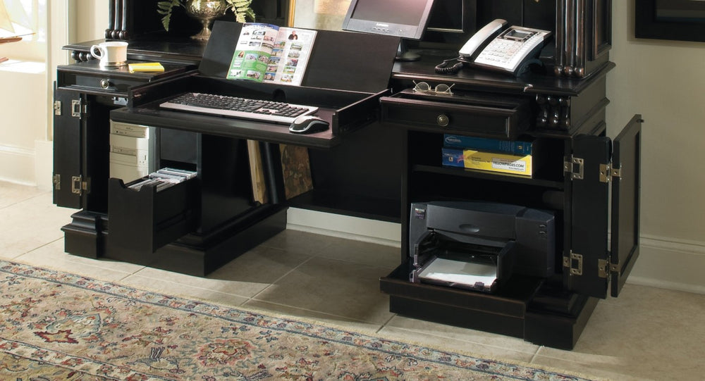 Hooker Furniture Telluride Black Cherry Computer Credenza With Patented Document-Rest Keyboard Tray & Storage 370-10-464