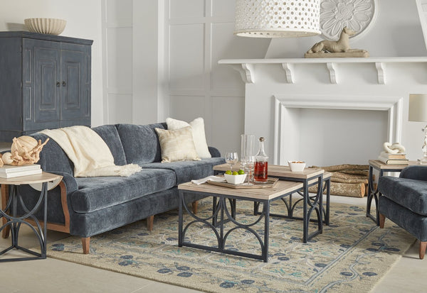 A.R.T. Furniture Alcove Secretary Desk: Stylish Slate Finish, Burnished Brass Accents, Ample Storage & Workspace Solution Blue Acacia Solids,Maple Veneers,Iron 321160-2821