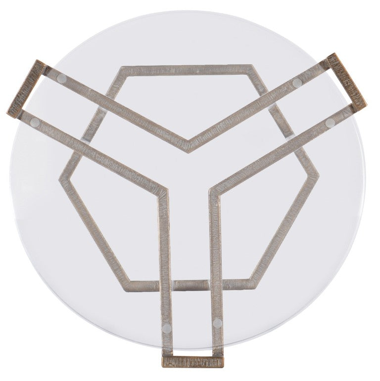 Hooker Furniture Melange Grove Round End Table With Antique Brass Iron Base And Clear Acrylic Top For Small Spaces 638-80009-00