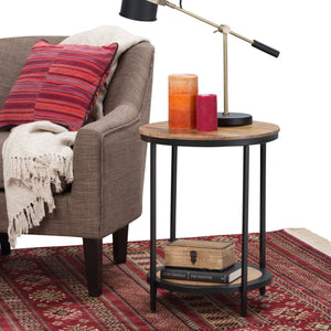English Elm Jenna Handcrafted Round Side Table with Natural Mango Wood Top and Black Metal Frame, 24"H Light Brown B136P158984