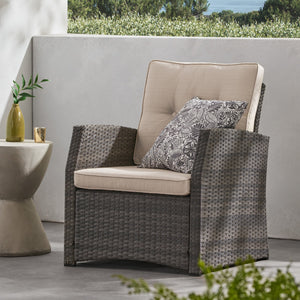 English Elm Christopher Knight Home® - ST MARTA SINGLE SOFA Grey PE Rattan Armchair with Waterproof Cushions, Button-Tufted, Weather-Resistant 57723.00GRY