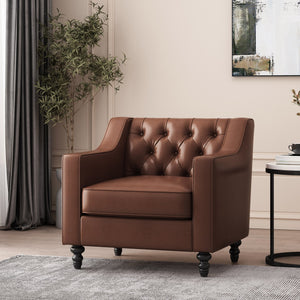 English Elm Christopher Knight Home® - CLUB CHAIR with Button Tufted Diamond Stitching, Sloped Arms & Birch Wood Legs for Modern Comfort Dark Brown 30.5 L x 25.75 W x 21.25 H 71214.00DBRN