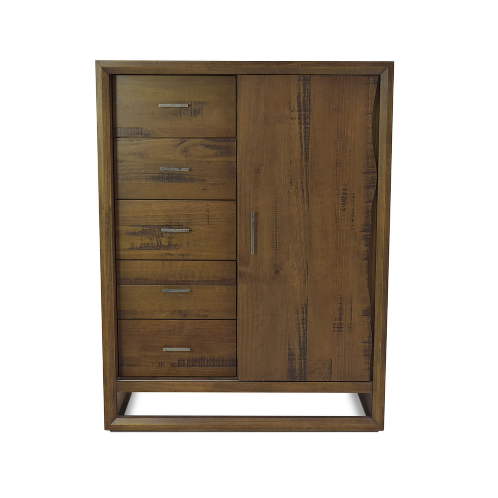 English Elm Steve Silver - Lofton Gentleman's Chest Dark Brown - Modern Rustic 5-Drawer 3-Shelf Storage with Hammered Hardware B081P157115