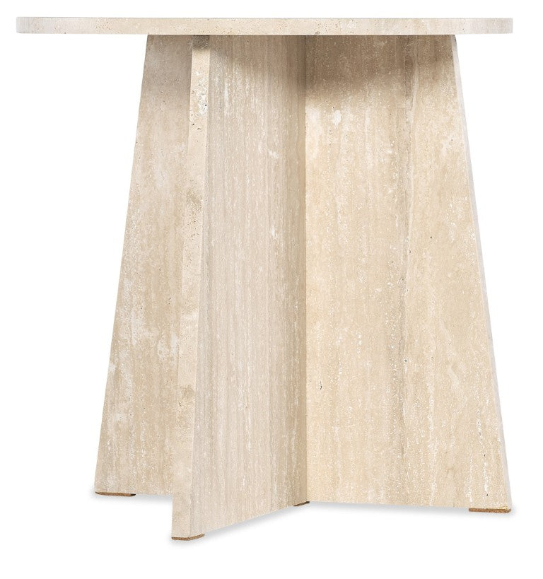Hooker Furniture Melange Travertine Cirque End Table — 24" Round Sculptural Pedestal Side Table, Beige-White Finish 628-80592-00