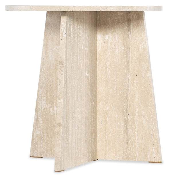Hooker Furniture Melange Travertine Cirque End Table — 24" Round Sculptural Pedestal Side Table, Beige-White Finish 628-80592-00