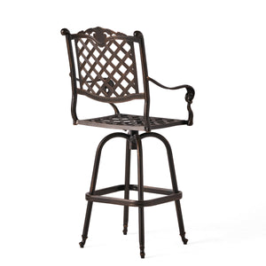 English Elm Cast Aluminum Outdoor Barstool with Diamond Lattice Back and Cabriole Legs Swivel Seat 54393.00COP