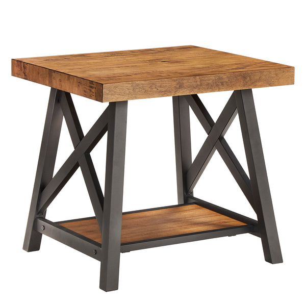 Homelegance By Top-Line Alastor Rustic X-Base End Table with Shelf Oak MDF