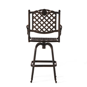 English Elm Cast Aluminum Outdoor Barstool with Diamond Lattice Back and Cabriole Legs Swivel Seat 54393.00COP