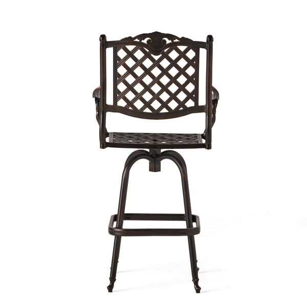 English Elm Cast Aluminum Outdoor Barstool with Diamond Lattice Back and Cabriole Legs Swivel Seat 54393.00COP