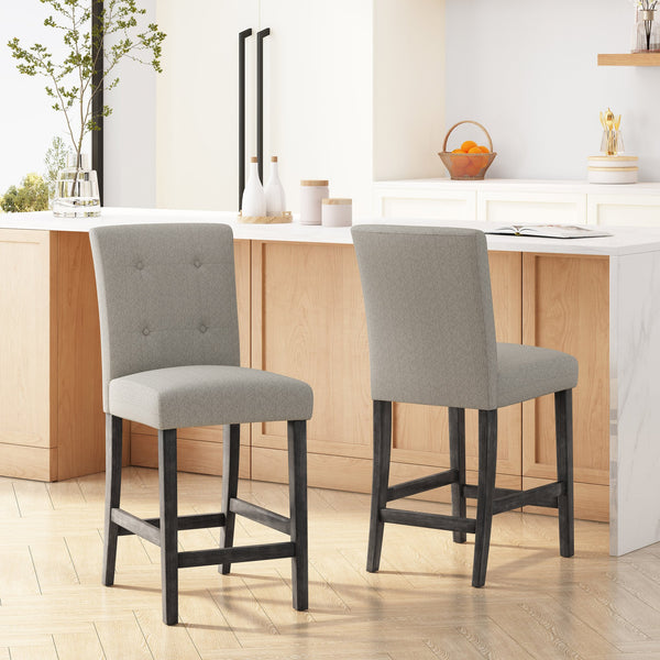 English Elm Christopher Knight Home® - Contemporary Button-Tufted Fabric Counter Stools Set of 2 with Espresso Legs, Waffle Stitch Comfort LIGHT GREY 71254.00LGRY