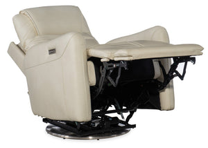 Hooker Furniture Steffen Zero-Gravity Swivel Power Recliner With Adjustable Motorized Headrest, Usb Charging, Top-Grain Leather Beige RC601-PHSZ-003