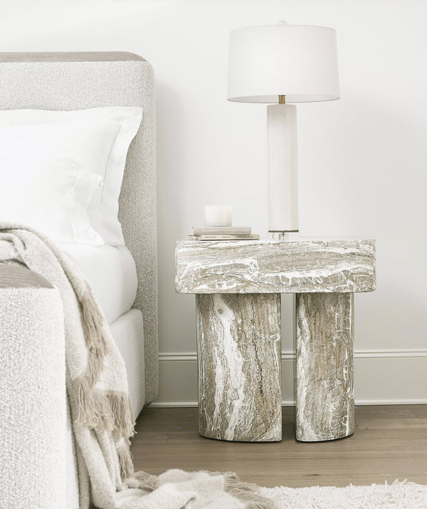 Bernhardt Bernhardt Arcadia Nightstand In Kalta Faux Stone Finish — Sculptural Totemic Base, Soft-Close Drawer, Adjustable Glides (29"H) 334230