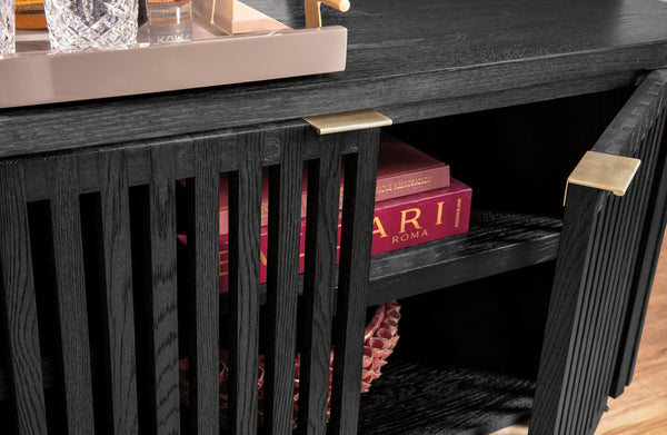 Hooker Furniture Commerce Easton Oak Wood Tv Console with Slatted Doors for Living Room Decor 7228-55050-99