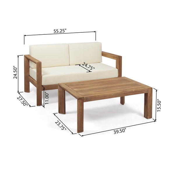 English Elm Christopher Knight Home® - GENSER Plush Beige & Brown Loveseat with Acacia Coffee Table — Water-Resistant Cushions, Durable Outdoor Set 66073.00DLBGE