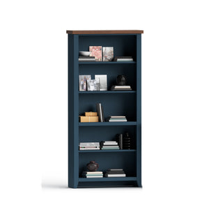 Legends Furniture Bridgevine Home Nantucket 72 Inch High 5-shelf Bookcase, No Assembly Required, Blue Denim And Whiskey Finish Blue Denim And Whiskey, Blue Poplar Solids And Okoume Veneers With Knotty Alder Top Nt6672.Bwk