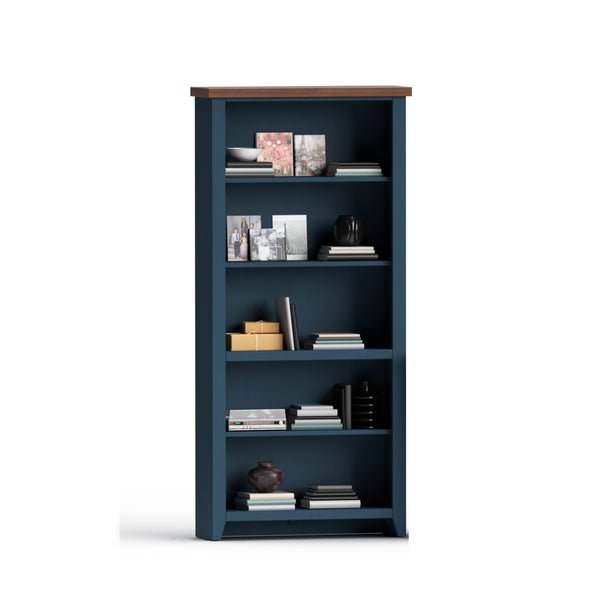 Legends Furniture Bridgevine Home Nantucket 72 Inch High 5-shelf Bookcase, No Assembly Required, Blue Denim And Whiskey Finish Blue Denim And Whiskey, Blue Poplar Solids And Okoume Veneers With Knotty Alder Top Nt6672.Bwk