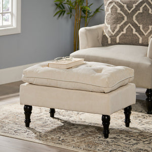 English Elm Lofton Button Tufted Round Ottoman with Turned Birch Legs for Living Room Seating 53081.00