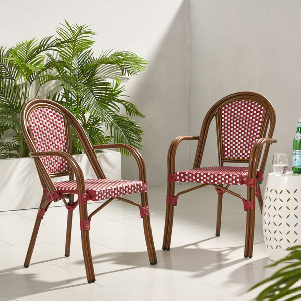 English Elm Bistro Wicker Outdoor Dining Chairs Set of Two with Rust Resistant Aluminum Frame Patio 72905.00RED