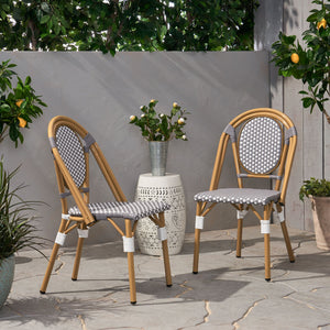 English Elm French Bistro Outdoor Chair Set of 2 Handwoven Pe Rattan Aluminum Cafe Patio Seating 69959.00GRY