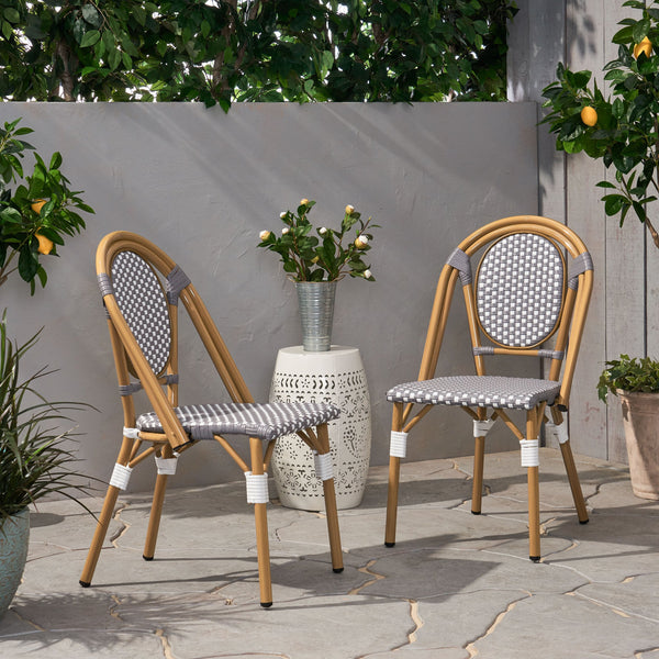 English Elm French Bistro Outdoor Chair Set of 2 Handwoven Pe Rattan Aluminum Cafe Patio Seating 69959.00GRY