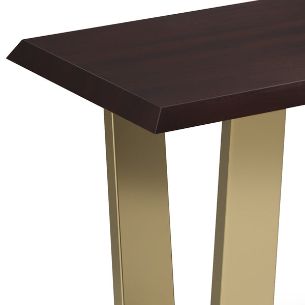 English Elm Lewis Handcrafted Cognac Acacia Bench with Gold U-Shaped Metal Legs, 42" Contemporary Accent Seat B136P158827