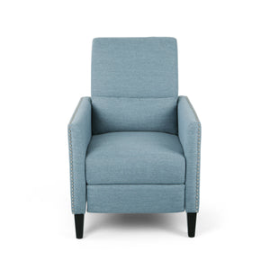 English Elm Christopher Knight Home® - PUSH Light Blue Fabric Push-Back Recliner with Nailhead Accents, Birch Wood Legs, Comfortable Relaxing Seat 65532.00LBLU