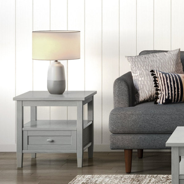 English Elm Warm Solid Wood 20-Inch Transitional End Table In Fog Grey – Stylish Storage For Any Room! B136P159705-GIGA