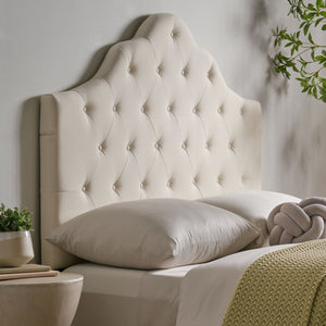 English Elm Christopher Knight Home® - Tufted Cloud-Shaped Upholstered Headboard Queen with Button Detail, Tall Solid Wood Frame & Metal Legs Ivory 59024.00