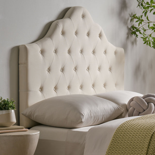 English Elm Christopher Knight Home® - Tufted Cloud-Shaped Upholstered Headboard Queen with Button Detail, Tall Solid Wood Frame & Metal Legs Ivory 59024.00