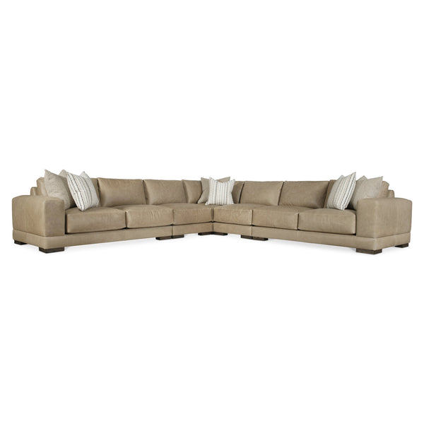 Bernhardt Bernhardt Lars Leather Sectional With Plush Deep Cushions, Wide Track Arms And Textured Wood Block Feet For Modern Living Space Comfort Tan K2092