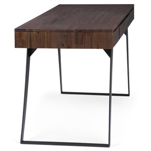 English Elm Lowry Desk - Distressed Charcoal Brown Solid Acacia With Metal Legs For Modern Industrial Charm B136P158875