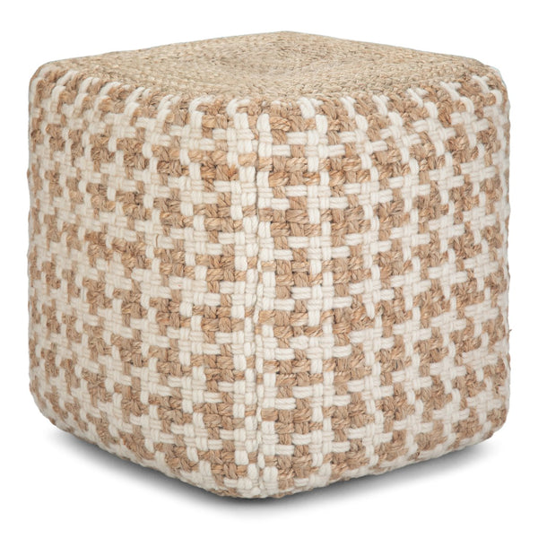 English Elm Cullen Handcrafted Cube Pouf in Natural Beige – Woven Cotton, Wool & Jute, Supportive Dense Fill, Versatile Accent Seat B136P159297