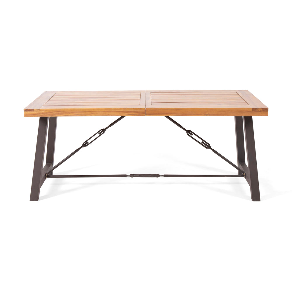 English Elm Outdoor Acacia Wood Slatted Dining Table Seats Six with Iron Base for Patio 57239.00