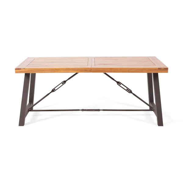 English Elm Outdoor Acacia Wood Slatted Dining Table Seats Six with Iron Base for Patio 57239.00