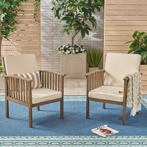 English Elm Casa Acacia Slatted Outdoor Club Chairs Set of 2 with Gray Finish Coastal Patio Seating 63513.00GRY