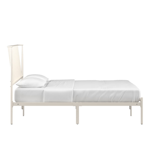 Homelegance By Top-Line Dante Metal Platform Bed with Curved Metal Headboard White Metal