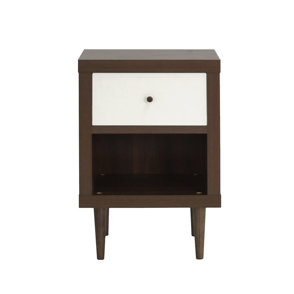 English Elm 1-drawer Nightstand with Splayed Rubberwood Legs and Open Shelf Mid-century Bedroom 72036.00