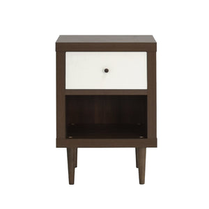 English Elm 1-drawer Nightstand with Splayed Rubberwood Legs and Open Shelf Mid-century Bedroom 72036.00