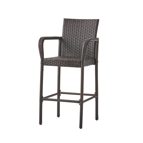 English Elm Littleton Outdoor Woven Rattan Barstools Set of 2 with Weather Resistant Iron Frame 57113.00