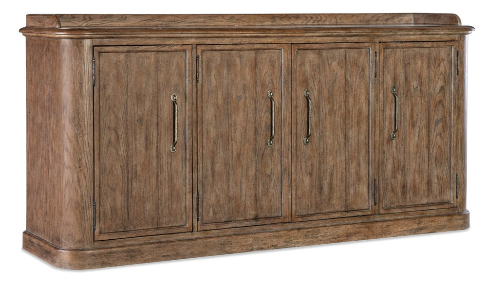 Hooker Furniture Americana Honey Four-Door Buffet Sideboard With Felt-Lined Drawer, Gallery Rail, Antique Bronze Hardware 7050-75900-85