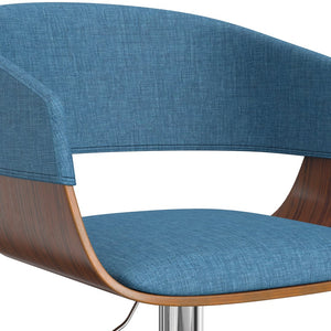 English Elm Lowell Adjustable Swivel Bar Stool - Mid-Century Modern Design In Blue Linen For Kitchen & Bar B136P158831