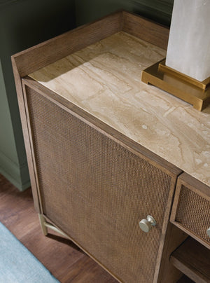 Hooker Furniture Sonnet Wren Finish Credenza With Marble Inset, Woven Cane Fronts, Soft-Close Doors & Wire Management 6072-10464-85