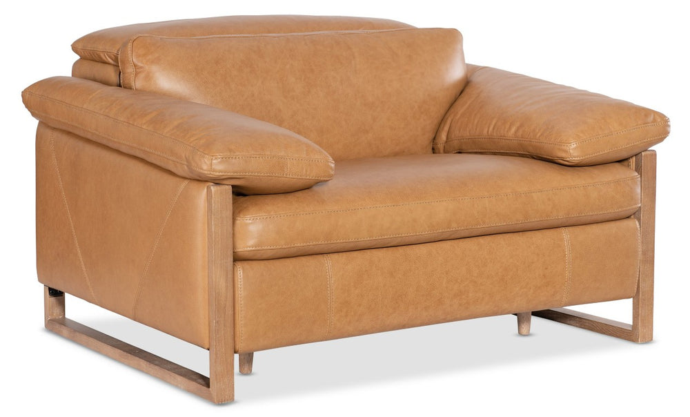 Hooker Furniture Jericho Oversized Power Recliner In Dallas Toffee Leather With Sleigh Wood Sides, Pillow Arms, Motorized Headrest And Hidden Controls 43.20 L x 53.50W x 32.20H SS461-PH1-087