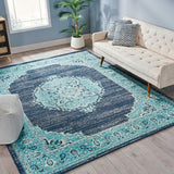 Christopher Knight Home® - Noble House - Derudder 7'10" X 10' Indoor/Outdoor Area Rug, Blue and Ivory